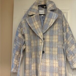 Avec Les Filles Cocoon Women's Belted Plaid Coat in Lavender and Creme, size XS